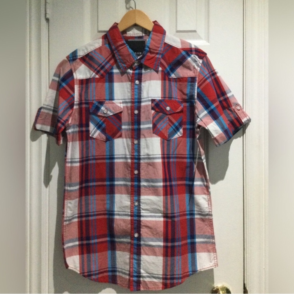 BNWT Urban Heritage Men's Cotton Plaid Short-Sleeve Button-Down Shirt